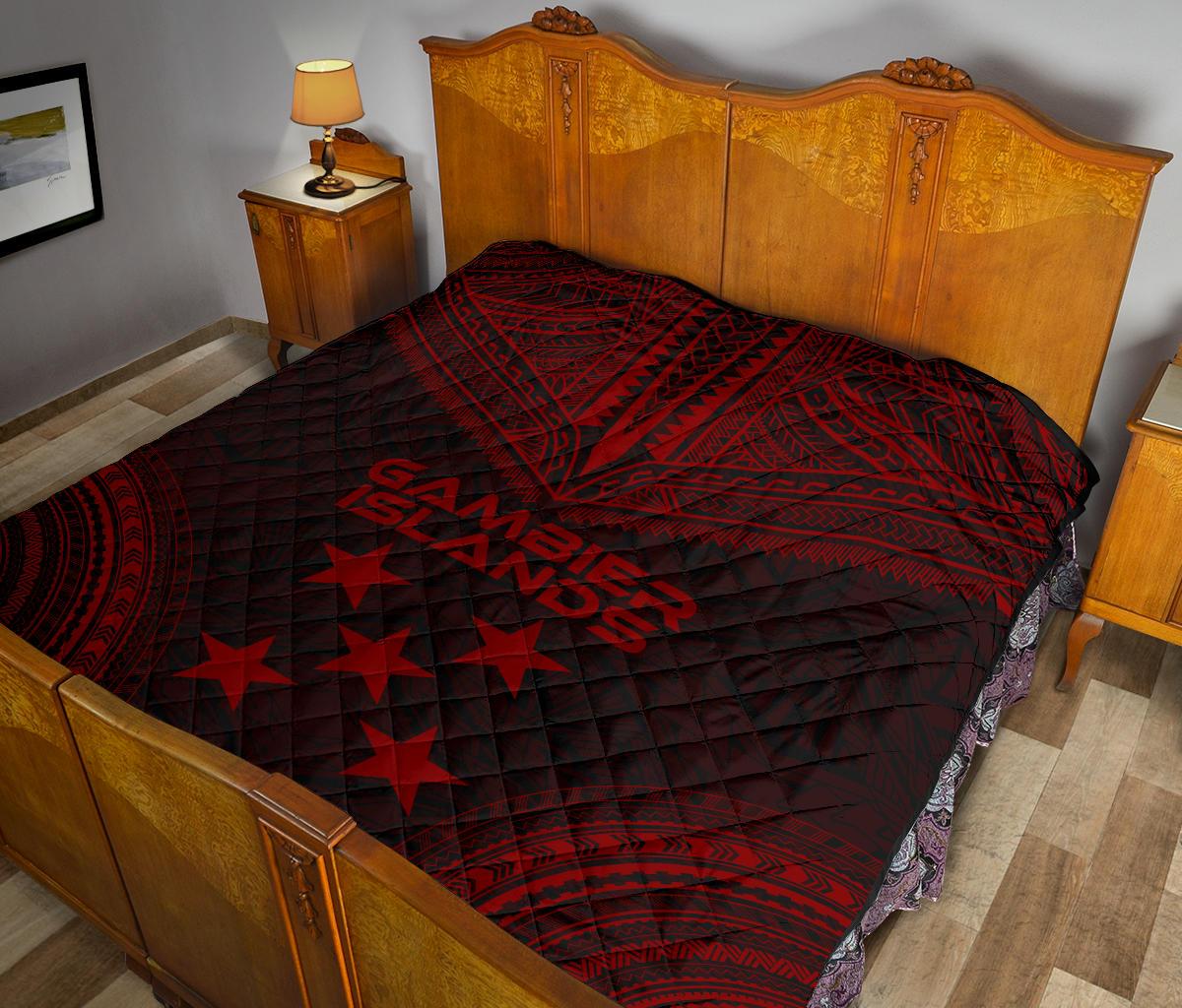 Gambier Islands Premium Quilt - Gambier Islands Flag Polynesian Chief Red Version - Polynesian Pride