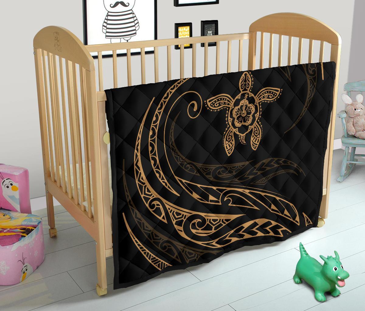 Hawaii Turtle Hibicus Premium Quilt - Frida Style - Gold - Polynesian Pride