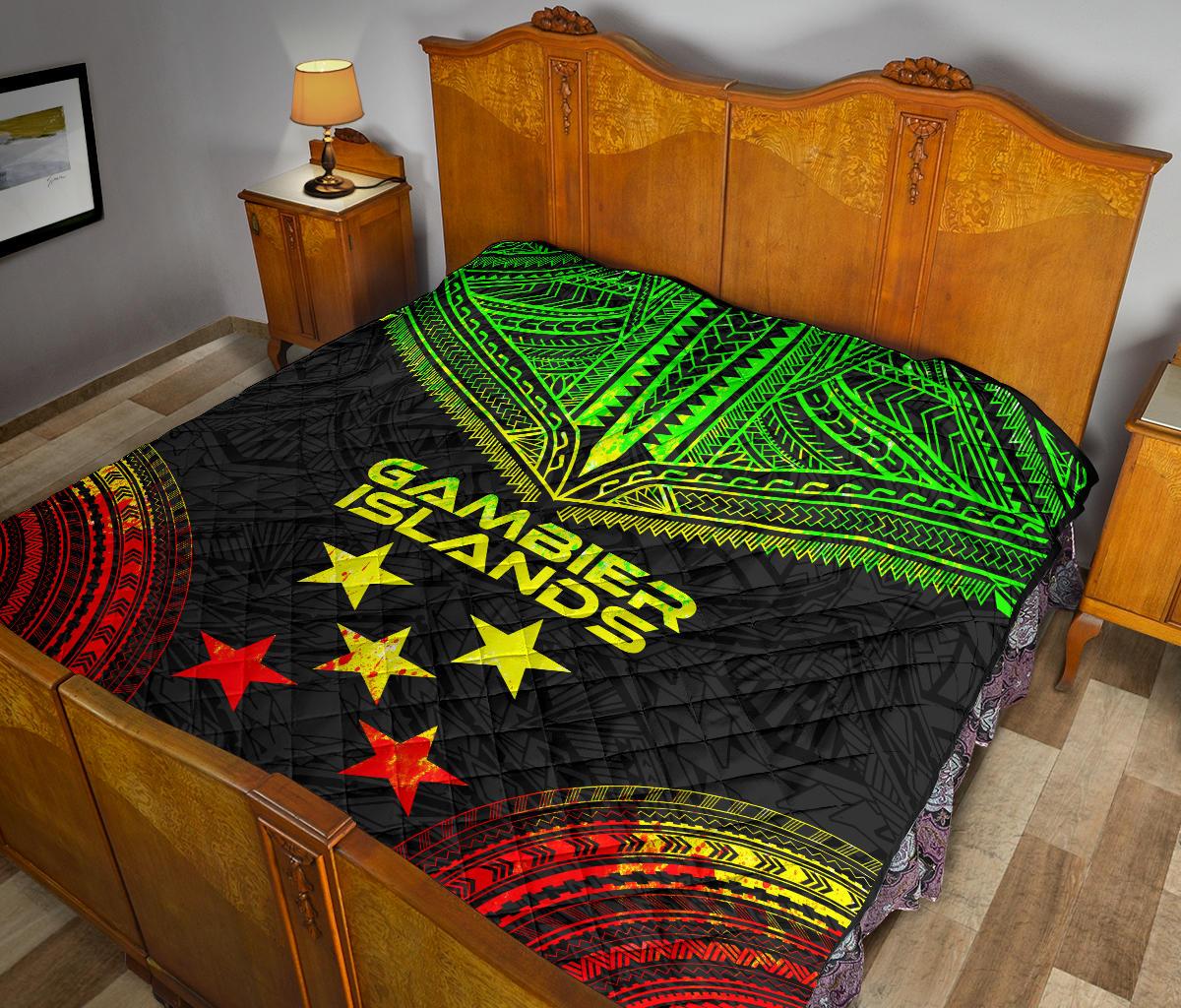 Gambier Islands Premium Quilt - Gambier Islands Flag Polynesian Chief Reggae Version - Polynesian Pride