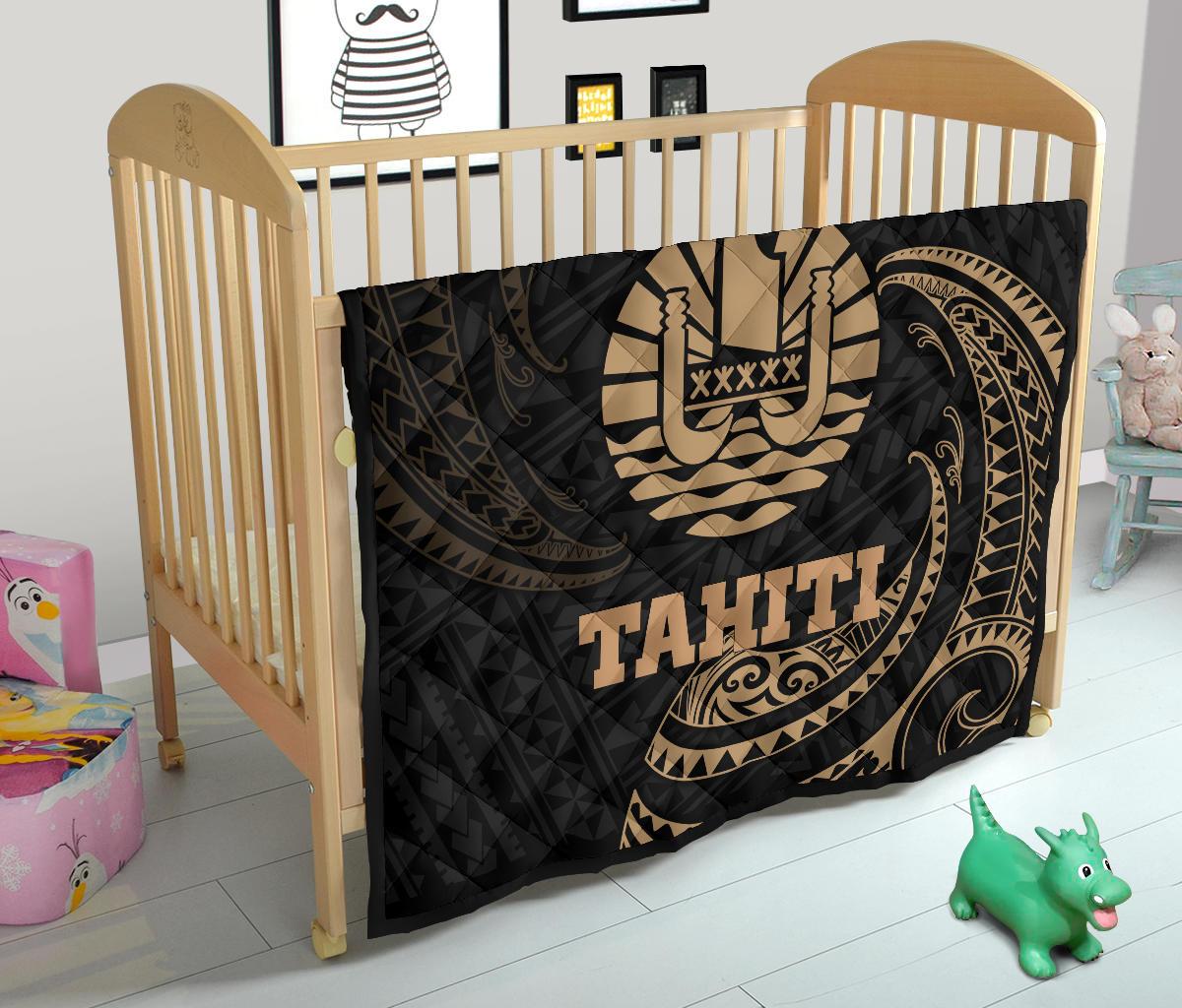 Tahiti Polynesian Premium Quilt - Gold Tribal Wave - Polynesian Pride