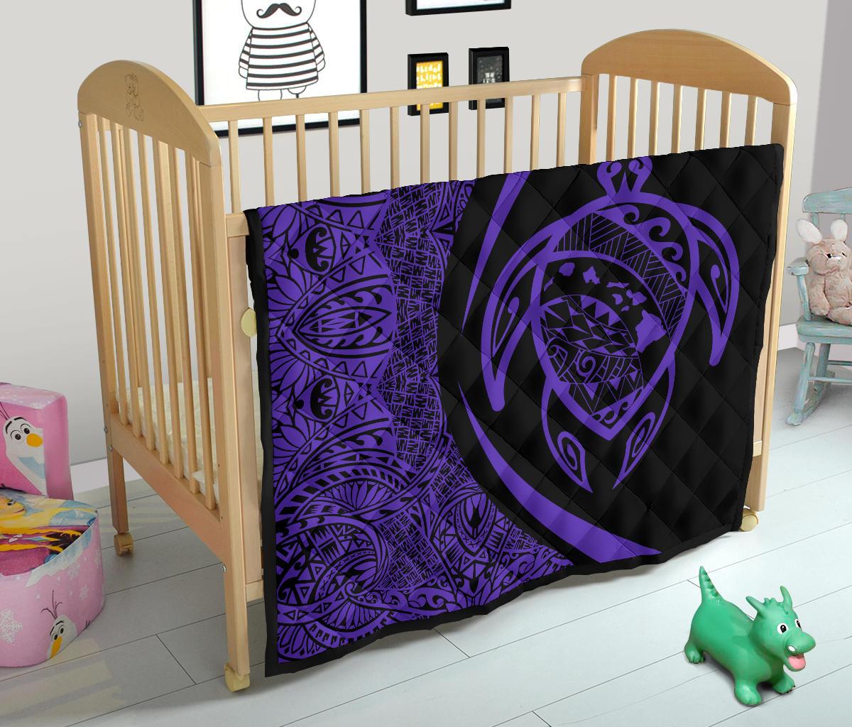 Hawaii Turtle Map Polynesian Premium Quilt - Purple - Circle Style - Polynesian Pride