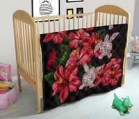 Hawaii Red Hibiscus Turtle Premium Quilt - AH - Ray Style - Polynesian Pride