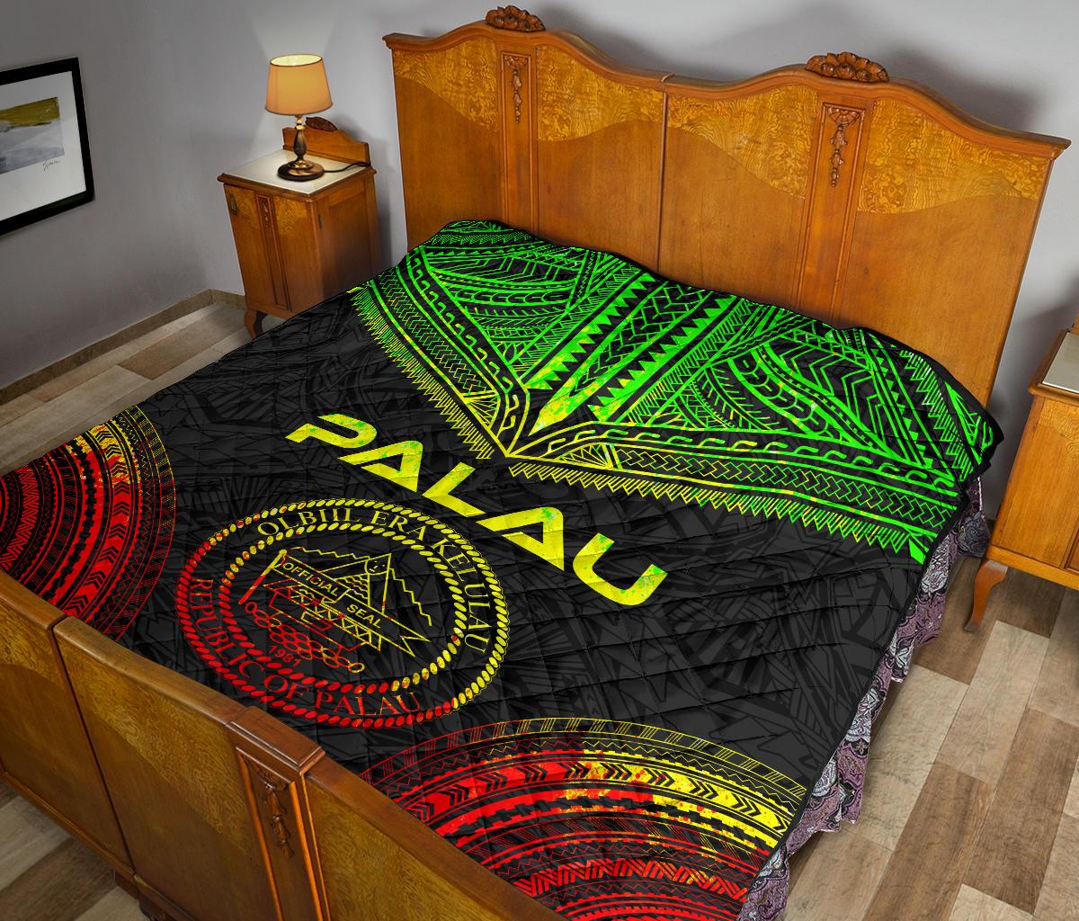 Palau Premium Quilt - Palau Seal Polynesian Chief Reggae Version - Polynesian Pride
