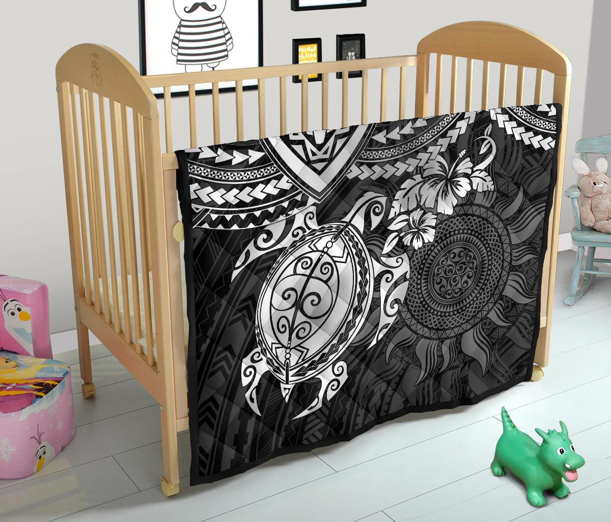 Polynesian Premium Quilt - Polynesian White Turtle Hibiscus - Polynesian Pride