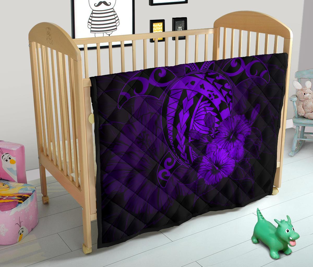 Hawaii Hibiscus Premium Quilt - Harold Turtle - Purple - Polynesian Pride