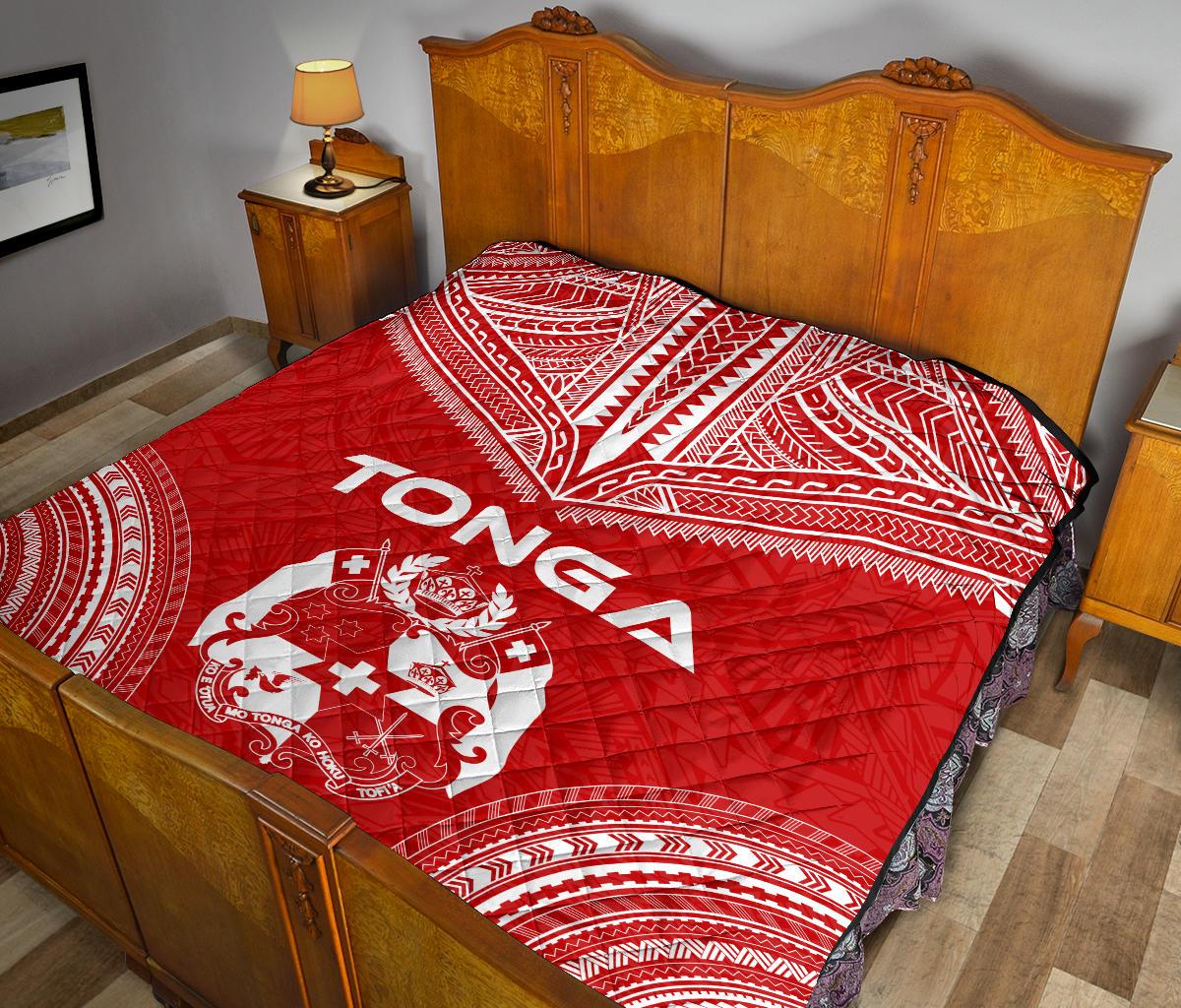 Tonga Premium Quilt - Tonga Coat Of Arms Polynesian Chief Red Version - Polynesian Pride
