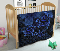 Hawaii Turtle Ohana Hibiscus Poly Premium Quilt Blue - Polynesian Pride