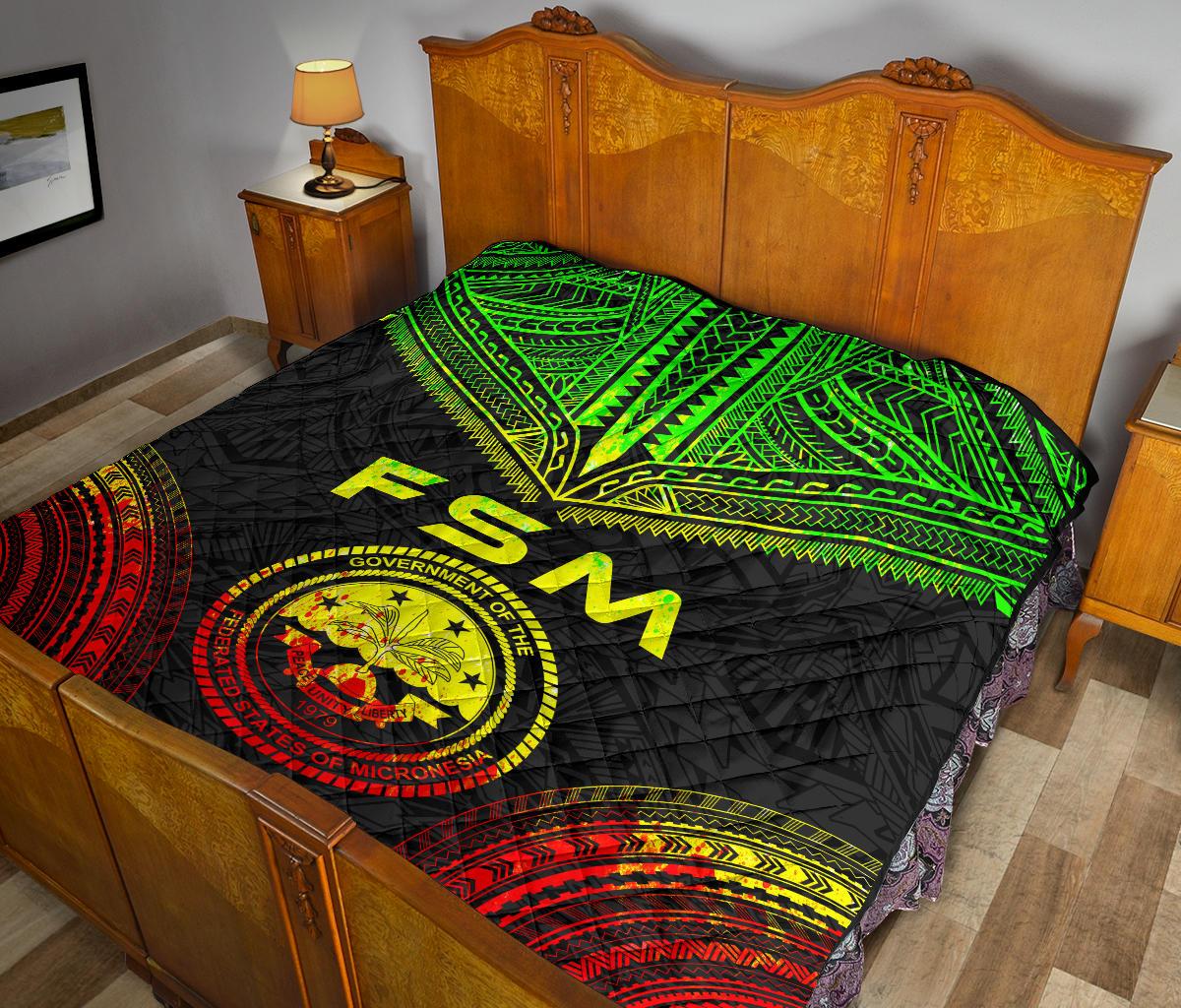 Federated States Of Micronesia Premium Quilt - FSM Seal Polynesian Chief Reggae Version - Polynesian Pride