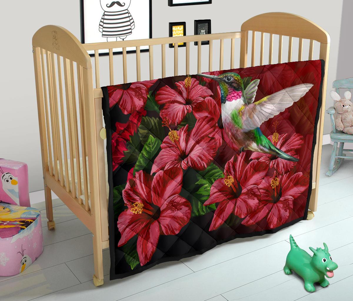 Hawaii Red Hibiscus Humming Bird Premium Quilt - Polynesian Pride