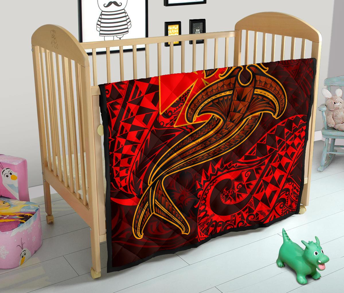 Polynesian Wallis and Futuna Premium Quilt - Red Shark Polynesian Tattoo - Polynesian Pride