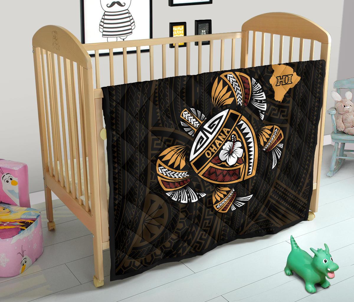 Hawaii Kakau Polynesian Turtle Map Premium Quilt - Polynesian Pride