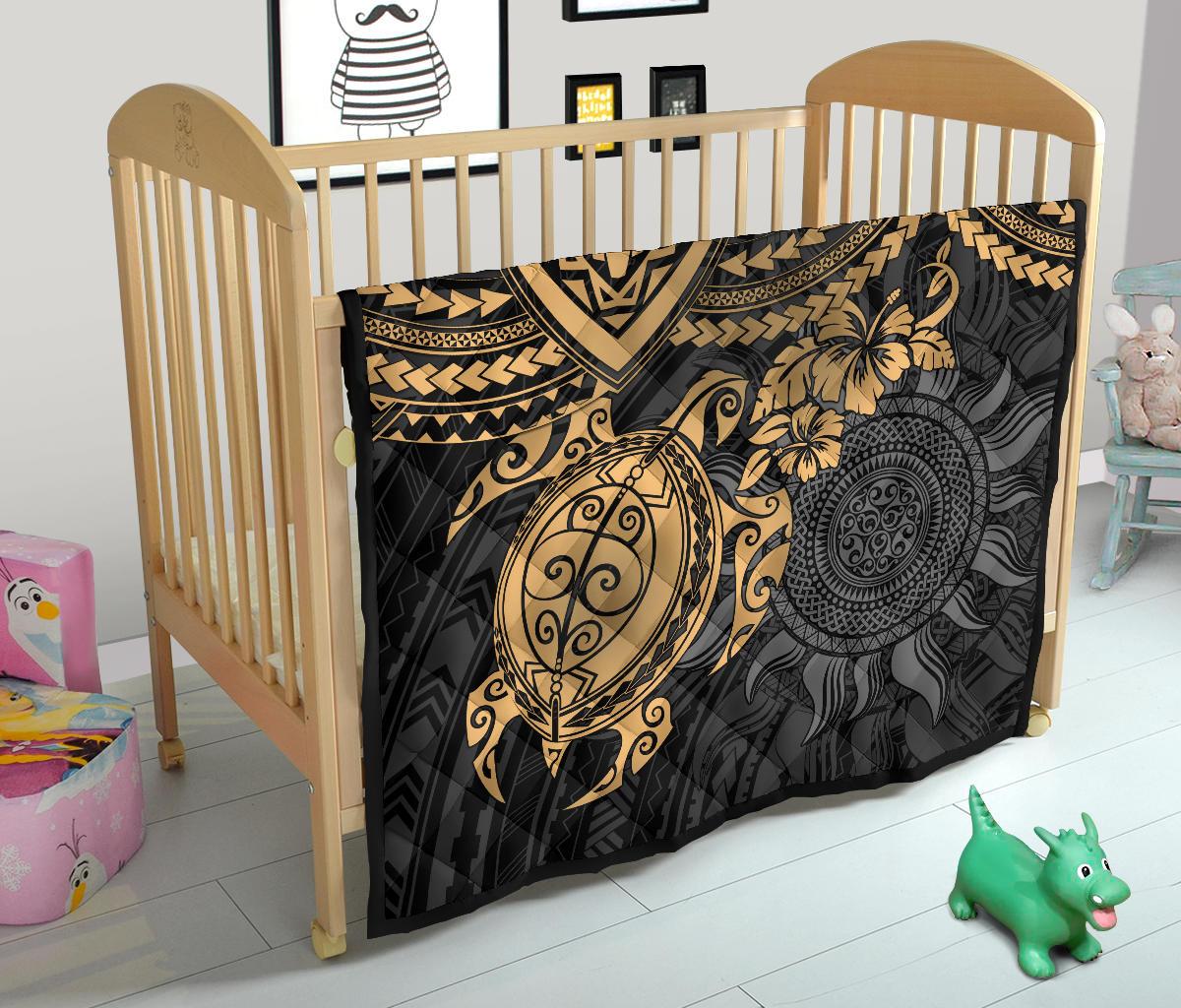Polynesian Premium Quilt - Polynesian Golden Turtle Hibiscus - Polynesian Pride