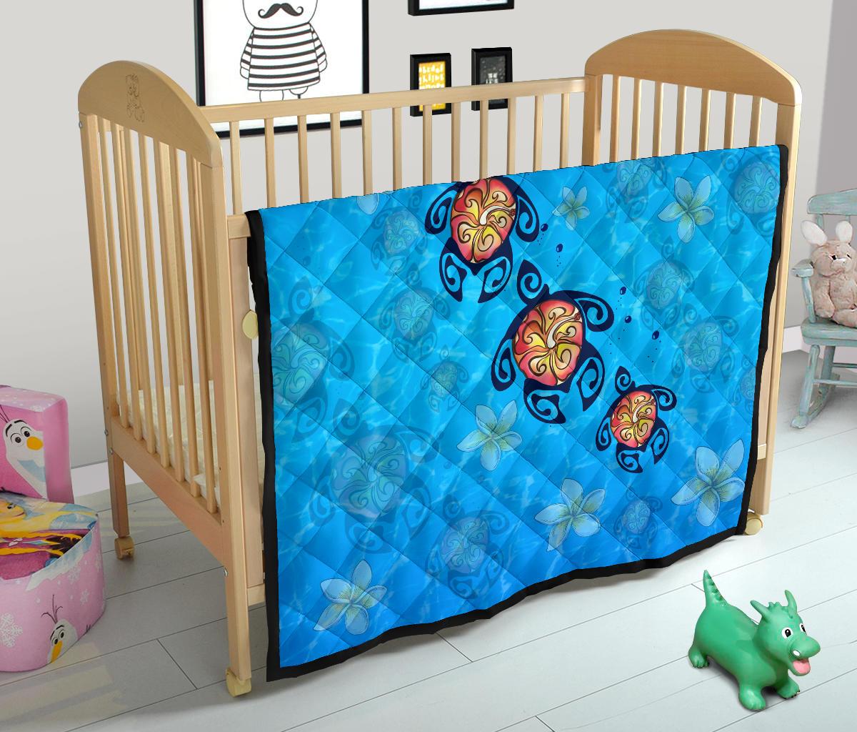 Hawaii Plumeria Turtle In The Ocean Premium Quilt - AH - John Style - Polynesian Pride