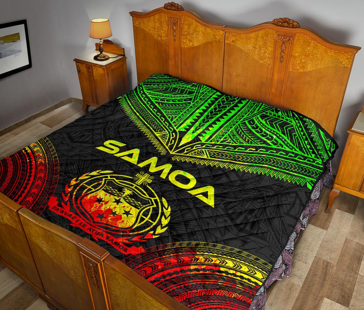 Samoa Premium Quilt - Samoa Coat Of Arms Polynesian Chief Reggae Version - Polynesian Pride