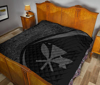 Hawaii Kanaka Polynesian Black And Grey Premium Quilt - Circle Style - Polynesian Pride