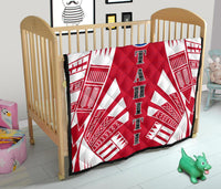 Tahiti Premium Quilt - Tahiti Flag Polynesian White Tattoo (Red) - Polynesian Pride