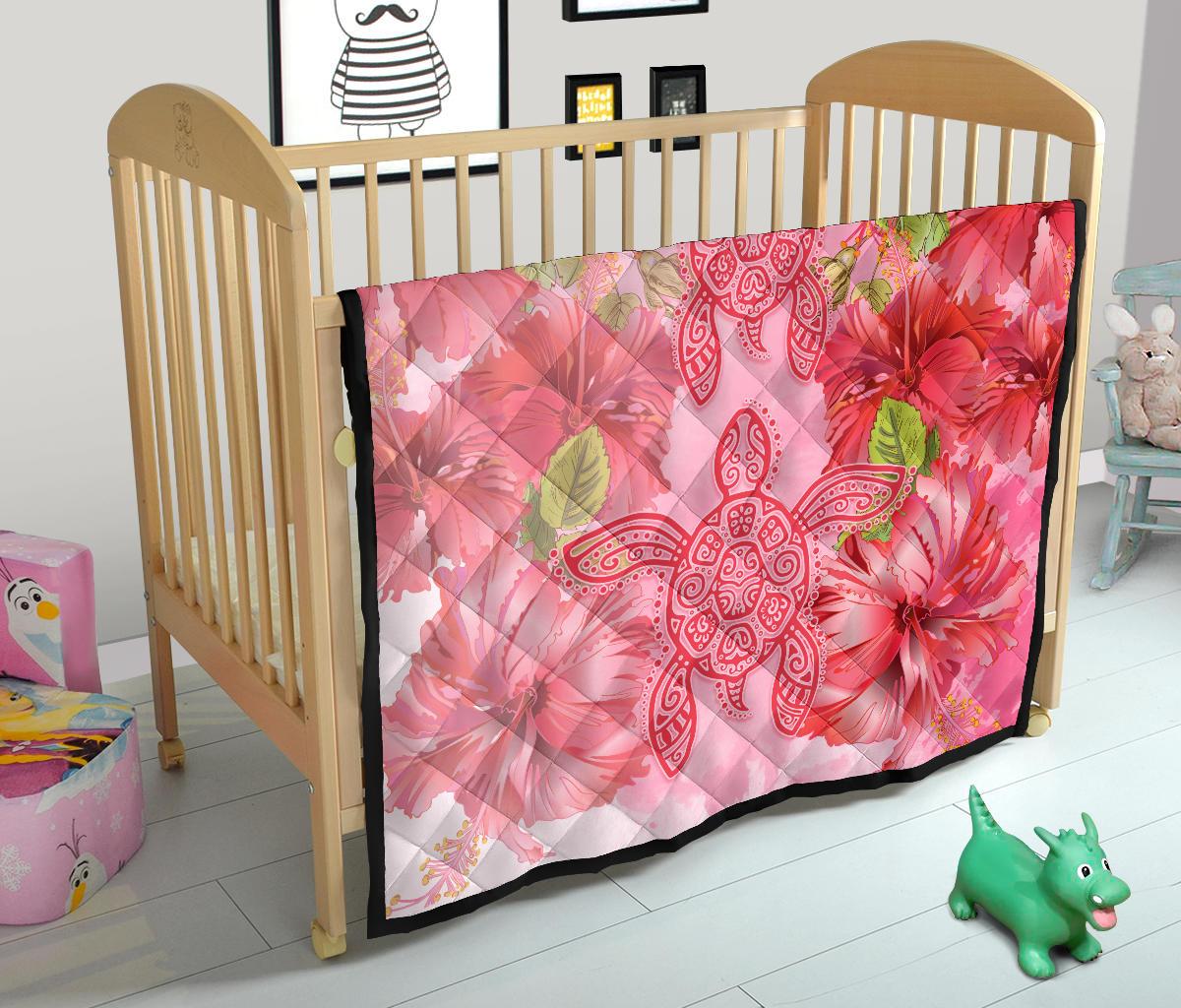 Hawaii Turtle Hibiscus Premium Quilt - Pink Style - Polynesian Pride
