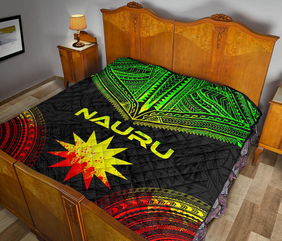 Nauru Premium Quilt - Nauru Flag Polynesian Chief Reggae Version - Polynesian Pride