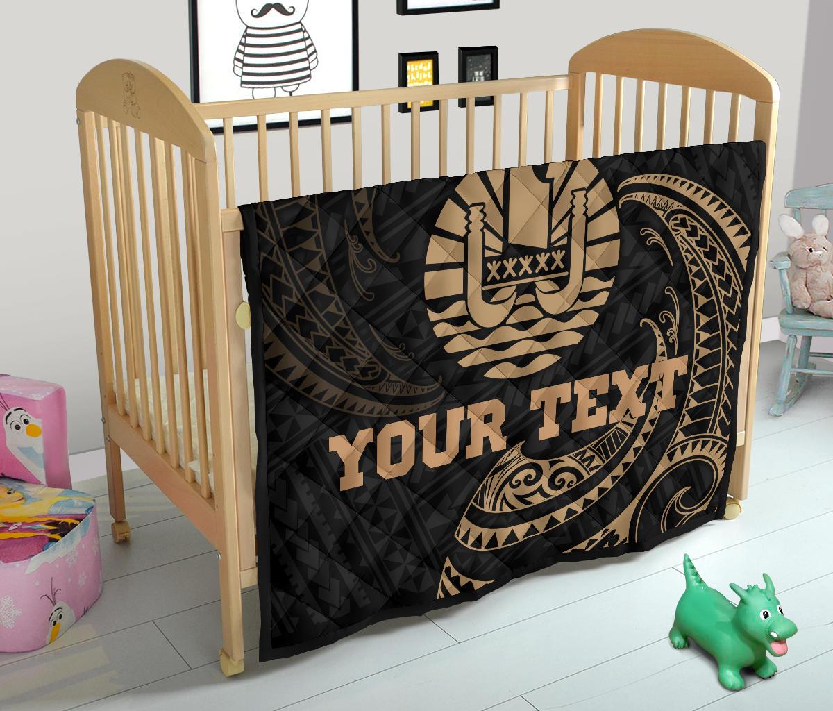 Tahiti Polynesian Custom Personalised Premium Quilt - Gold Tribal Wave - Polynesian Pride