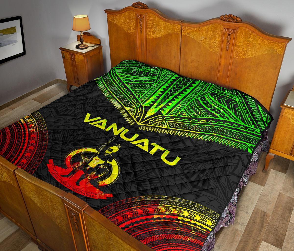 Vanuatu Premium Quilt - Vanuatu Coat Of Arms Polynesian Chief Reggae Version - Polynesian Pride
