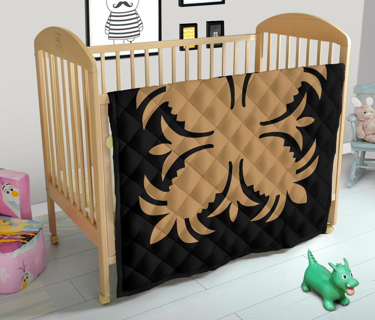 Hawaiian Premium Quilt Royal Pattern - Black And Gold - A2 Style - AH J2 - Polynesian Pride