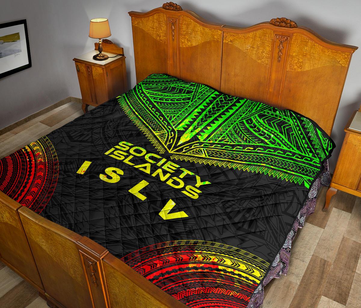 Society Islands Premium Quilt - Society Islands Flag Polynesian Chief Reggae Version - Polynesian Pride