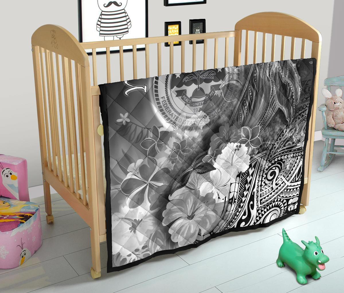 Federated States of Micronesia Custom Personalised Premium Quilts - Humpback Whale with Tropical Flowers (White) - Polynesian Pride