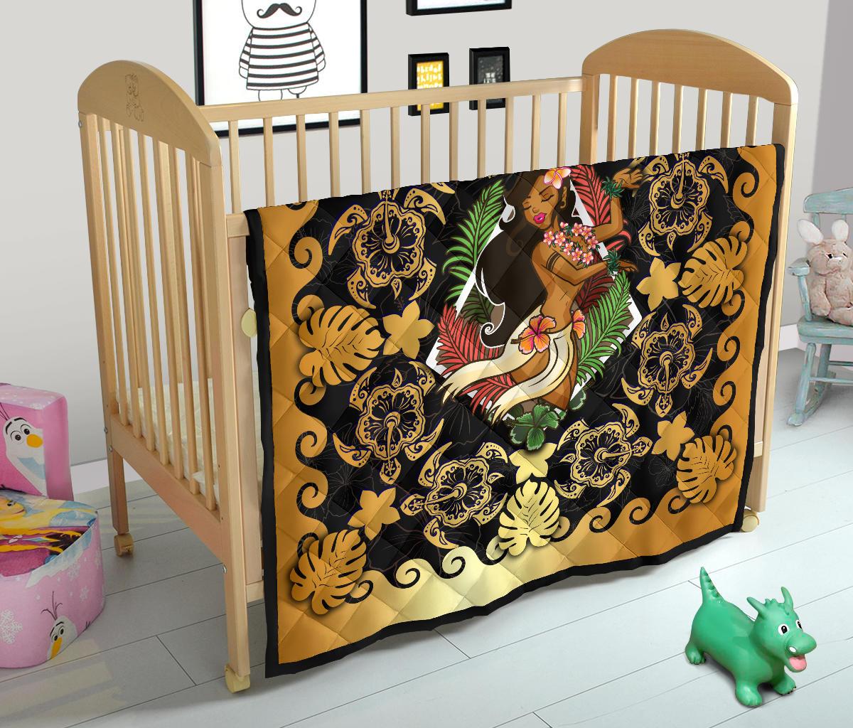 Hawaii Polynesian Premium Quilt - Hawaiian Dancing Girl Gold - Polynesian Pride