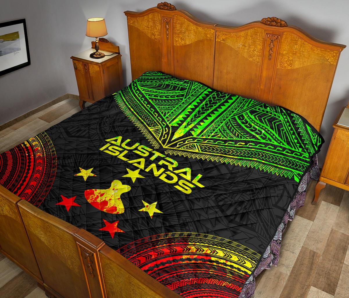 Austral Islands Premium Quilt - Austral Islands Flag Polynesian Chief Reggae Version - Polynesian Pride