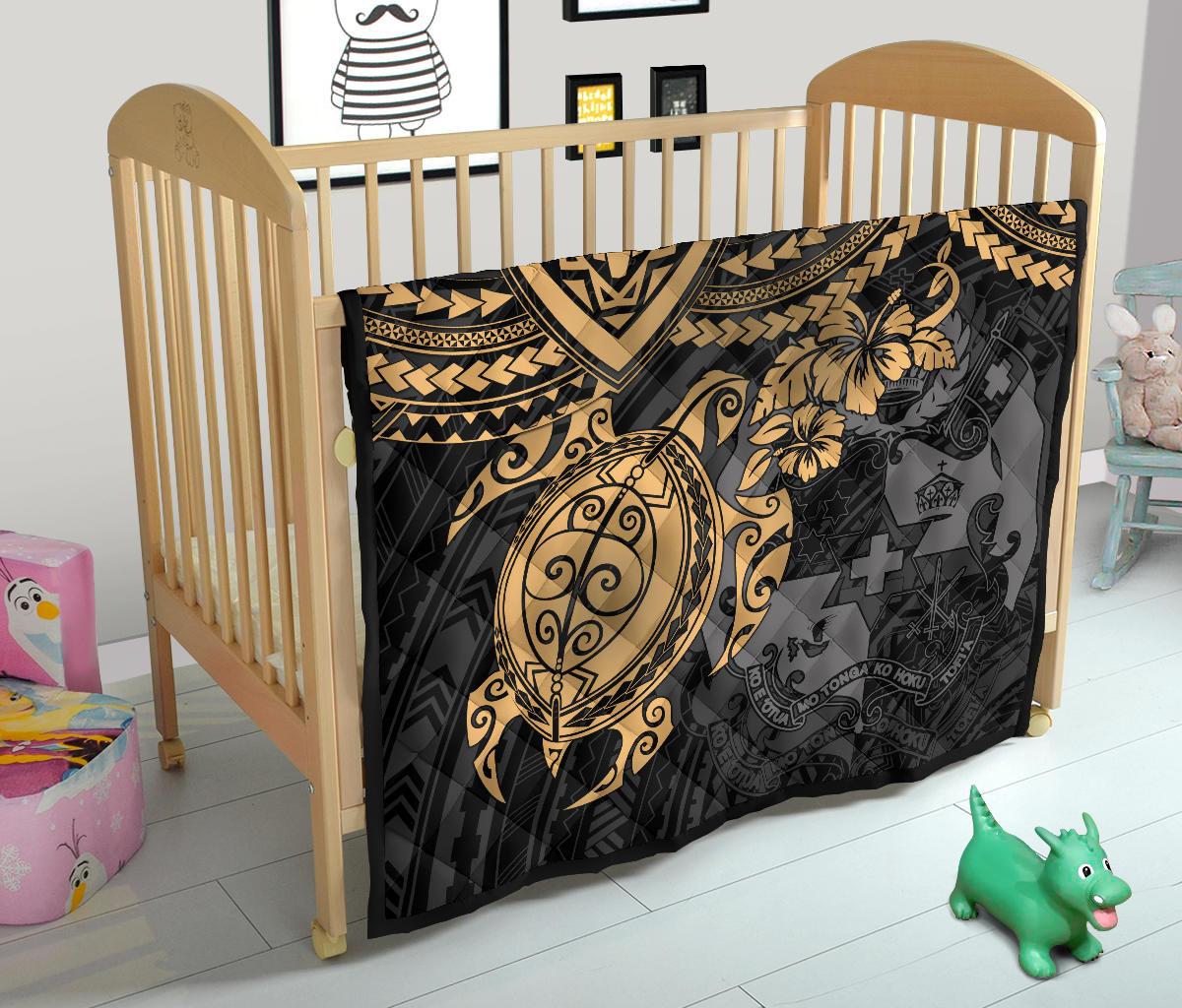 Tonga Polynesian Premium Quilts - Tonga Coat Of Arms & Golden Turtle Hibiscus - Polynesian Pride