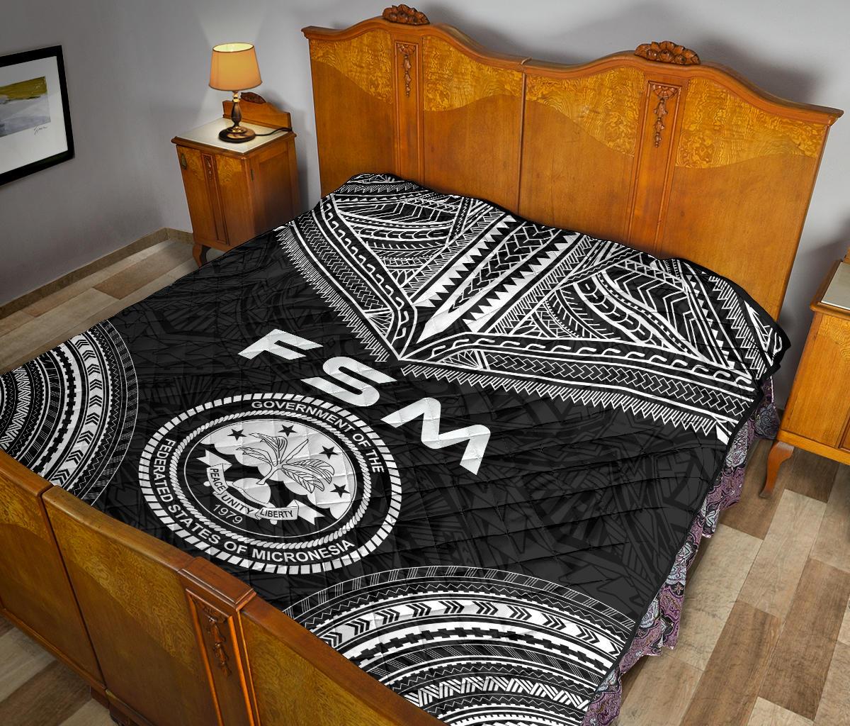 Federated States Of Micronesia Premium Quilt - FSM Seal Polynesian Chief Black Version - Polynesian Pride