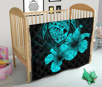 Hawaii Hibiscus Premium Quilt - Turtle Map - Turquoise - Polynesian Pride