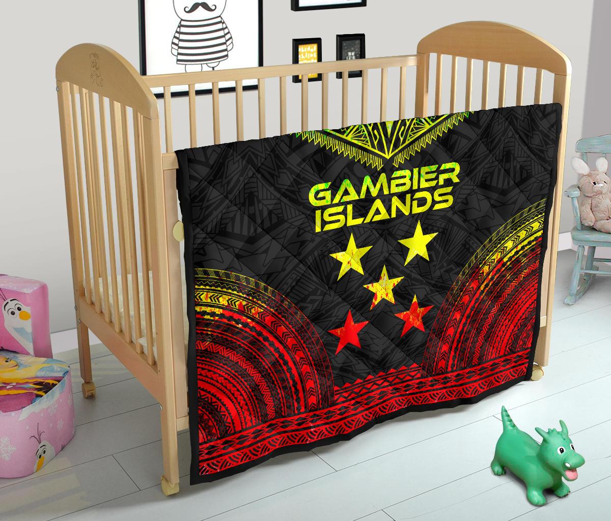 Gambier Islands Premium Quilt - Gambier Islands Flag Polynesian Chief Reggae Version - Polynesian Pride