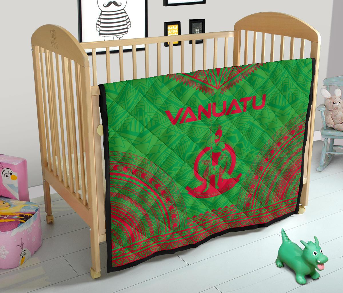 Vanuatu Premium Quilt - Vanuatu Coat Of Arms Polynesian Chief Green Version - Polynesian Pride