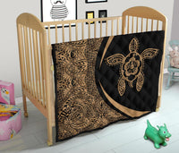 Hawaiian Hibiscus Turtle Polynesian Black Premium Quilt - Circle Style - Polynesian Pride