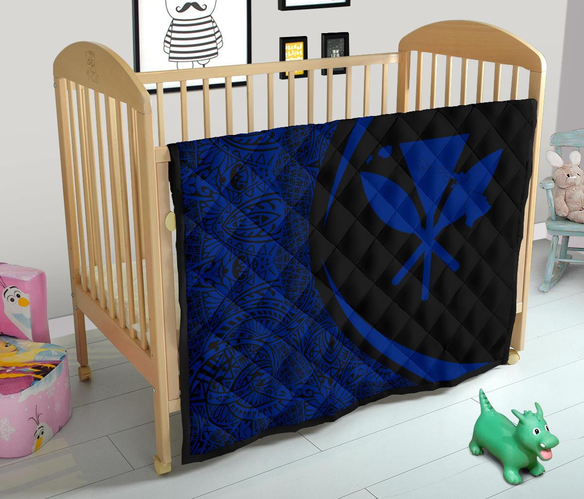 Hawaii Kanaka Polynesian Black And Blue Premium Quilt - Circle Style - Polynesian Pride