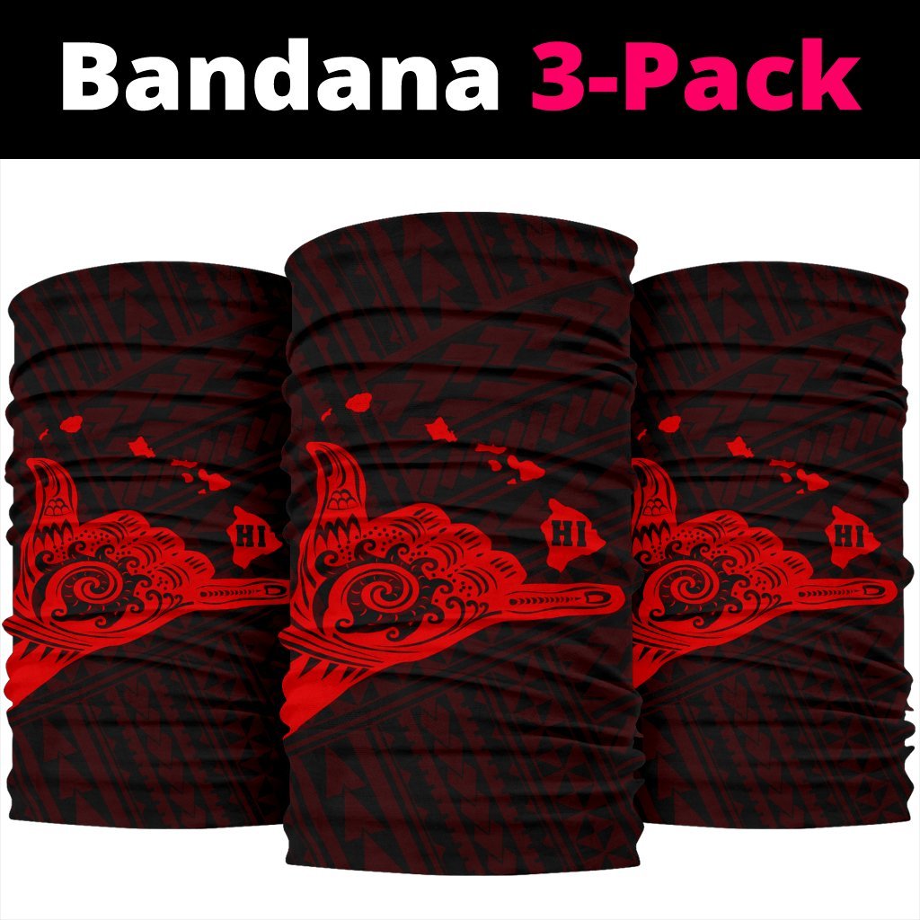 Polynesian Shaka Map Hawaii Bandana 3 - Pack - Red - Polynesian Pride