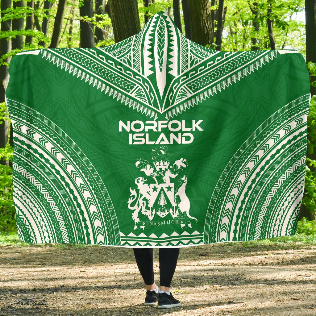 Norfolk Island Flag Polynesian Chief Hooded Blanket Hooded Blanket Green - Polynesian Pride