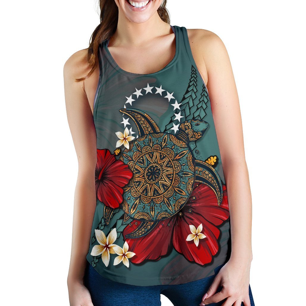 Cook Islands Women'S Racerback Tank - Blue Turtle Tribal Blue - Polynesian Pride