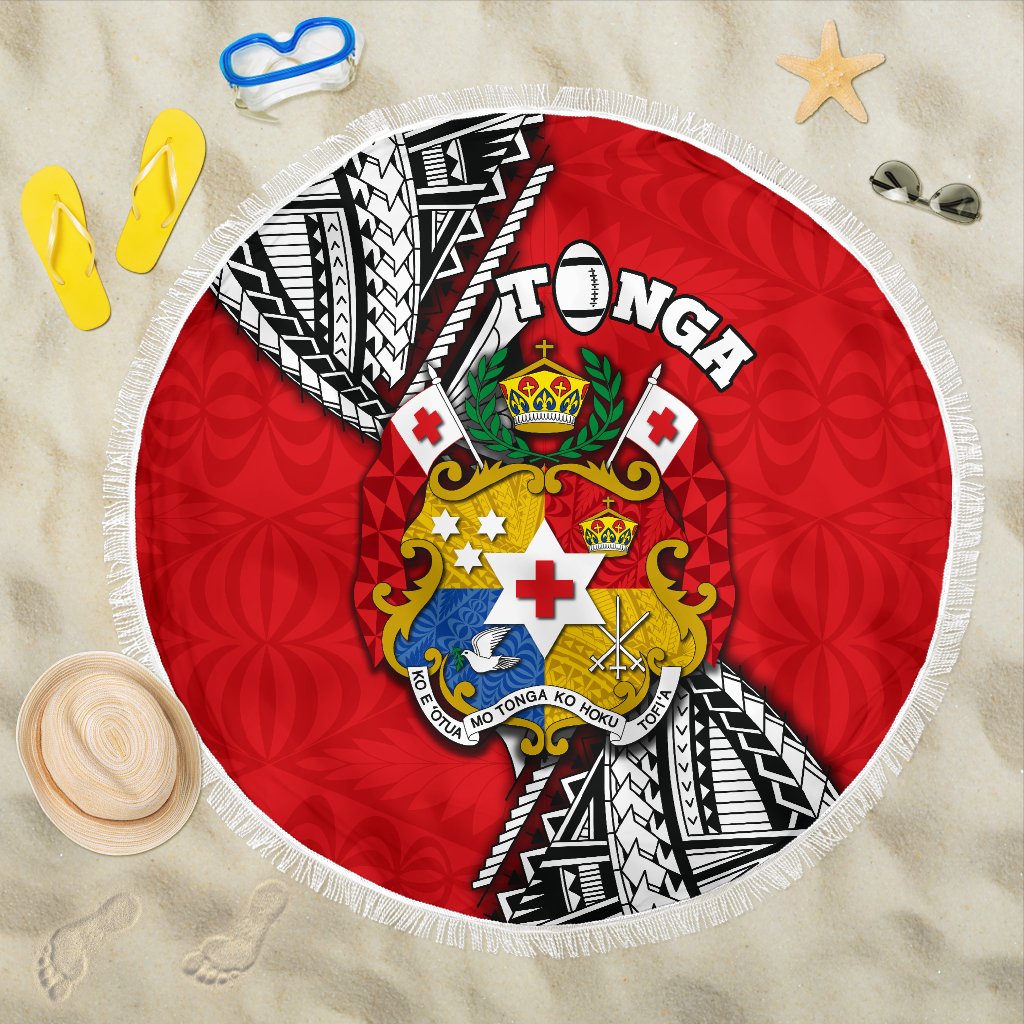 Tonga Rugby Beach Blanket Polynesian Style Pinwheel Beach Blanket One Size Red - Polynesian Pride