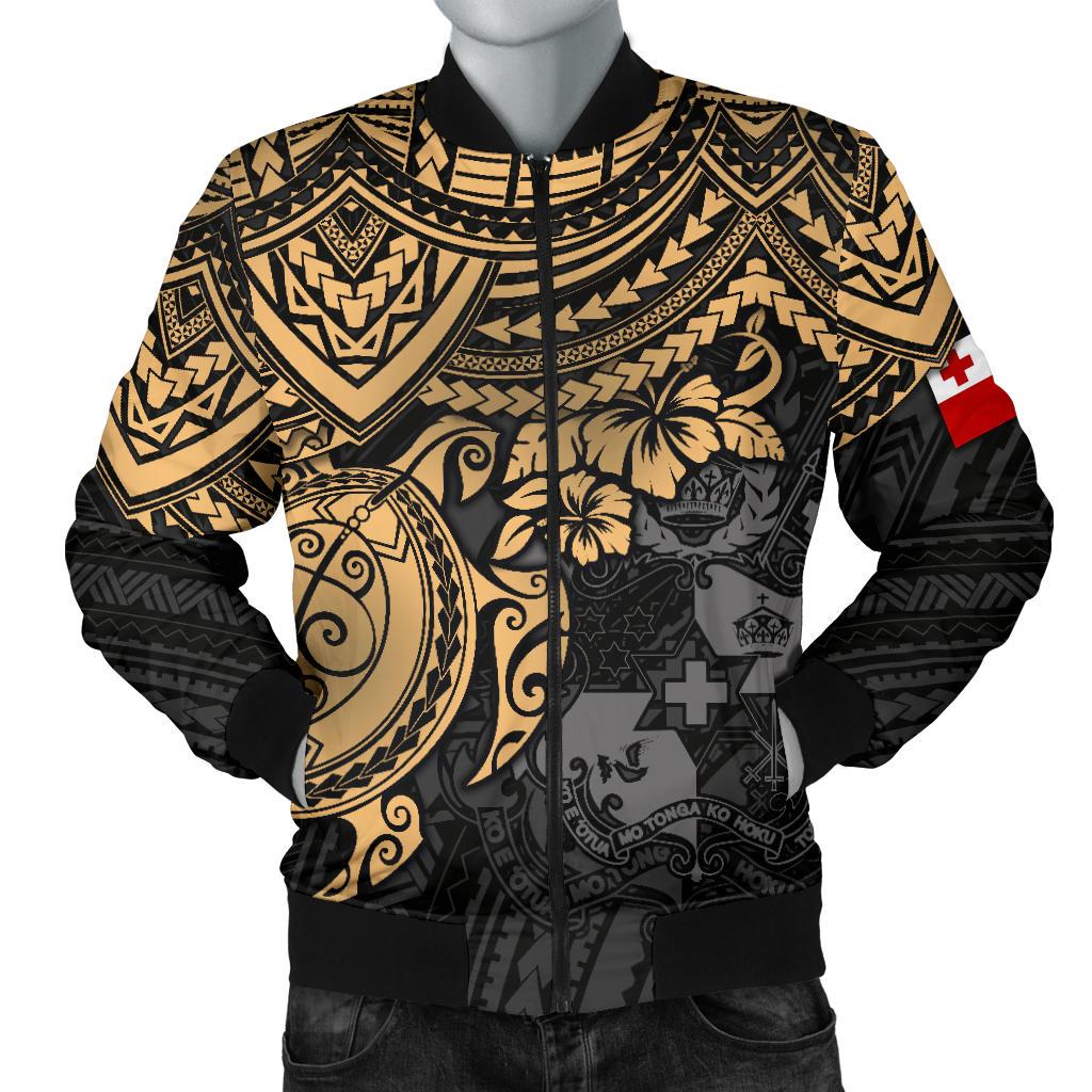 Tonga Polynesian Bomber Jacket (Men) - Golden Turtle Black - Polynesian Pride