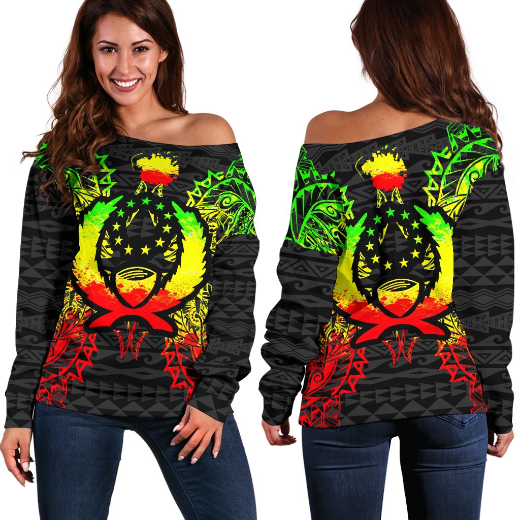 Pohnpei Polynesian Shoulder Sweater Map Reggae Art - Polynesian Pride