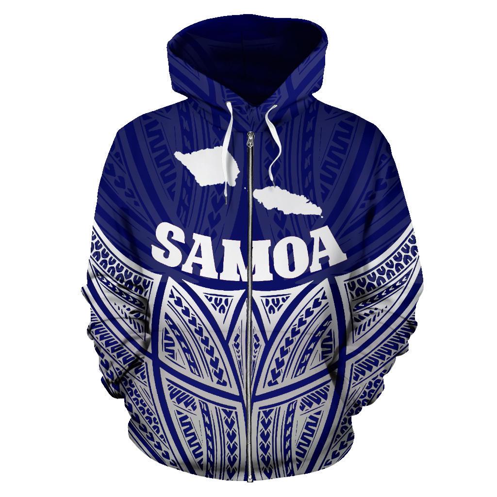 Samoa Polynesian Zip up Hoodie Blue Pride Map and Seal - Polynesian Pride