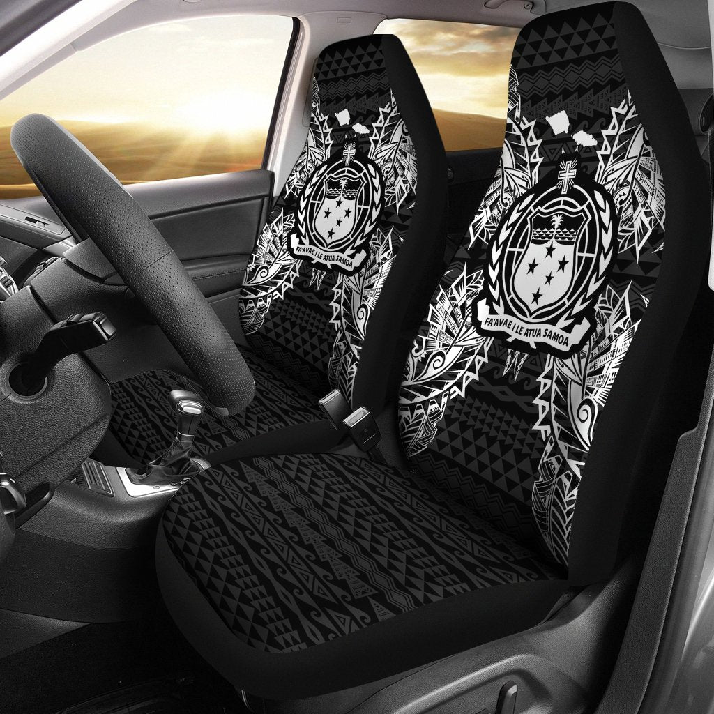 Samoa Car Seat Cover - Samoa Coat Of Arms Map Black Universal Fit Black - Polynesian Pride