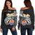 Tahiti Custom Personalised Women's Off Shoulder Sweater - Tahiti Seal Polynesian Patterns Plumeria (Black) - Polynesian Pride