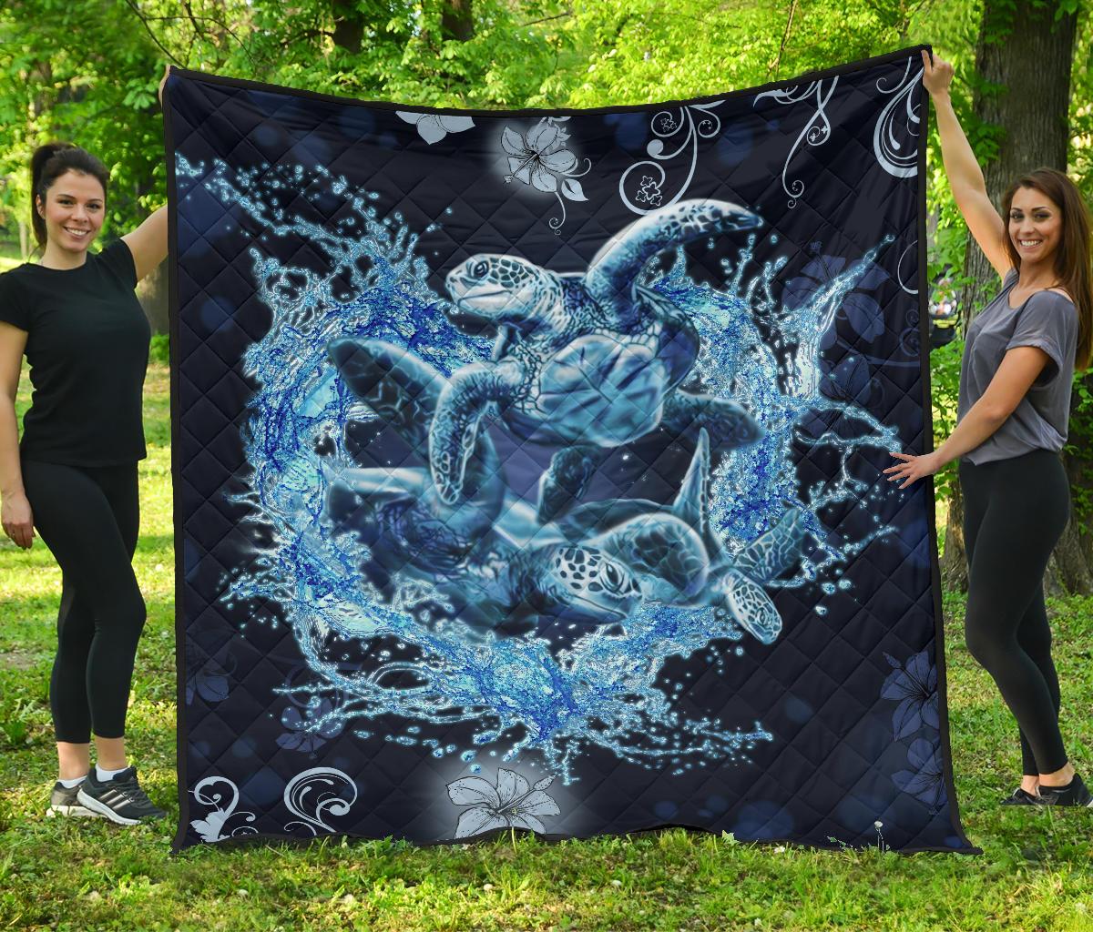 Hawaii Turtle Sea Ohana Premium Quilt Blue - Polynesian Pride