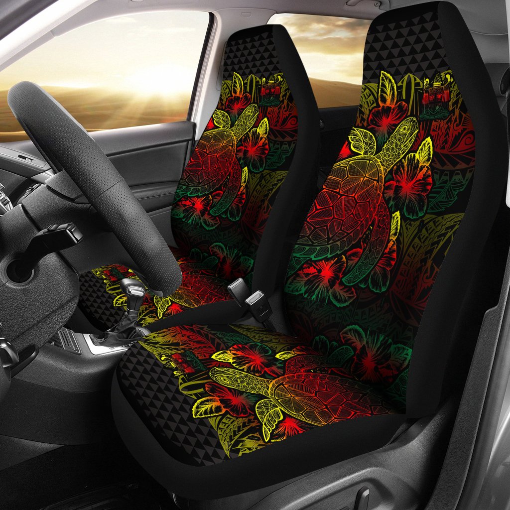 Fiji Car Seat Covers - Fiji Coat Of Arms Turtle Hibiscus Reggae Universal Fit Reggae - Polynesian Pride