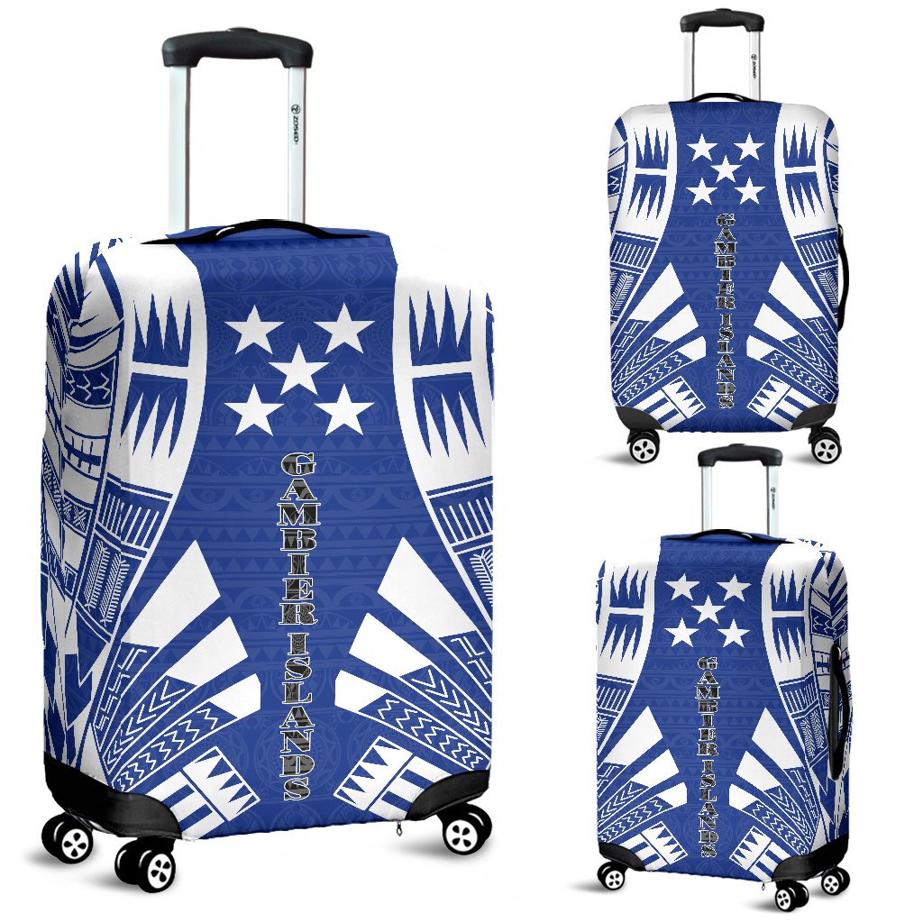 Gambier Islands Luggage Cover - Polynesian Tattoo Flag Blue - Polynesian Pride