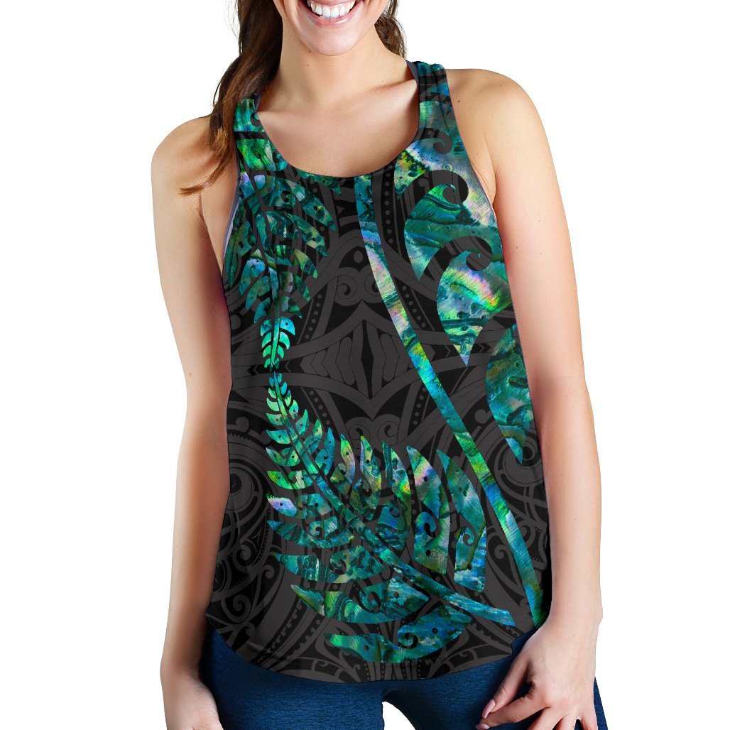 Aotearoa Maori Women Racerback Tank Silver Fern Koru Vibes Green - Polynesian Pride