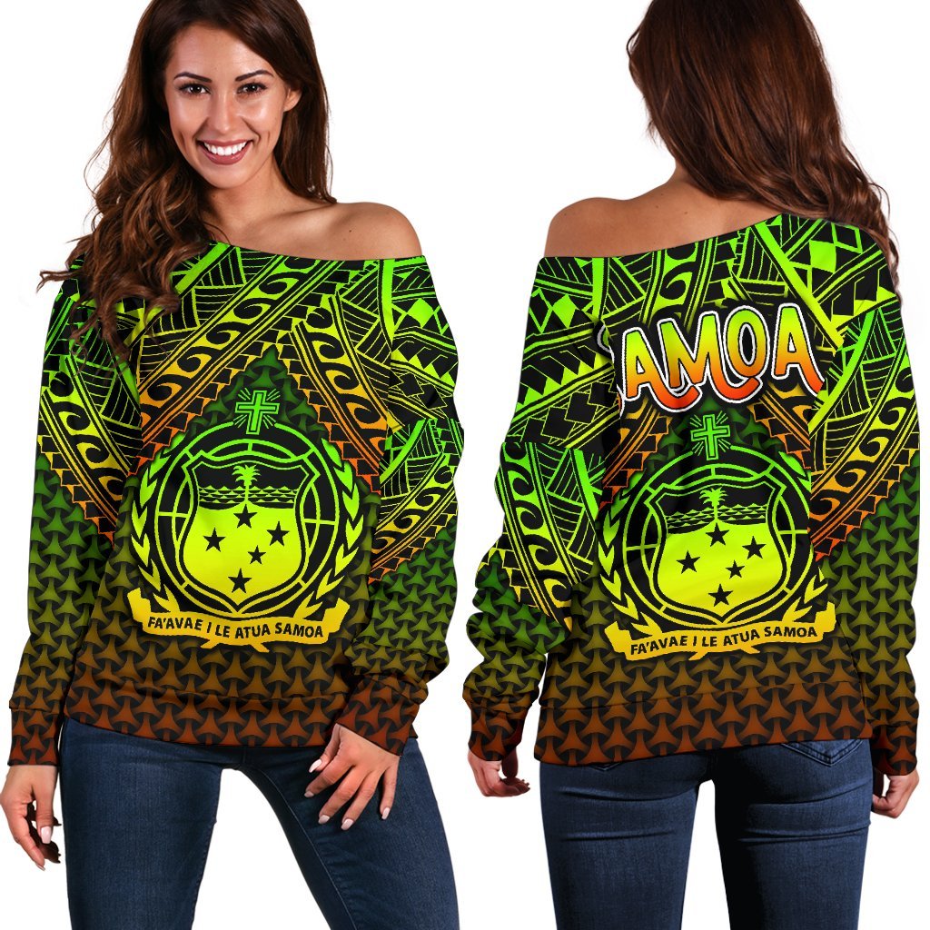 Polynesian Samoa Women's Off Shoulder Sweater - Reggae Vintage Polynesian Patterns Art - Polynesian Pride